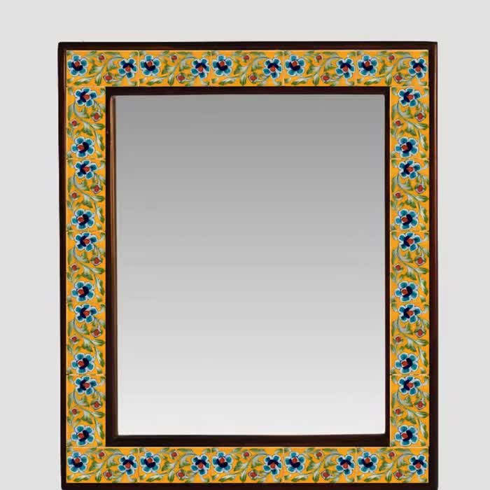 手作りセラミックタイルミラー：木枠付き花柄壁掛けミラー、クリスマス